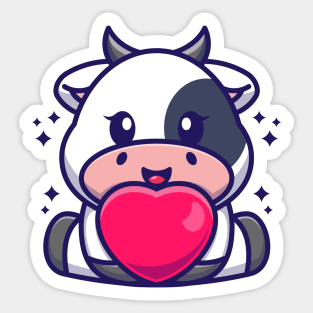 Cute baby cow cartoon with love Sticker